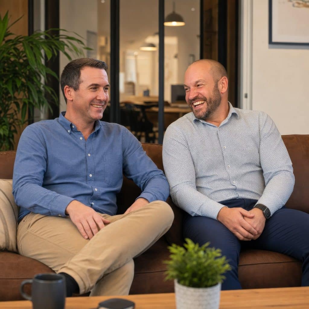 Hurren & Hope co-founders Mark Hurren and Michael Johnson laughing together at the London office